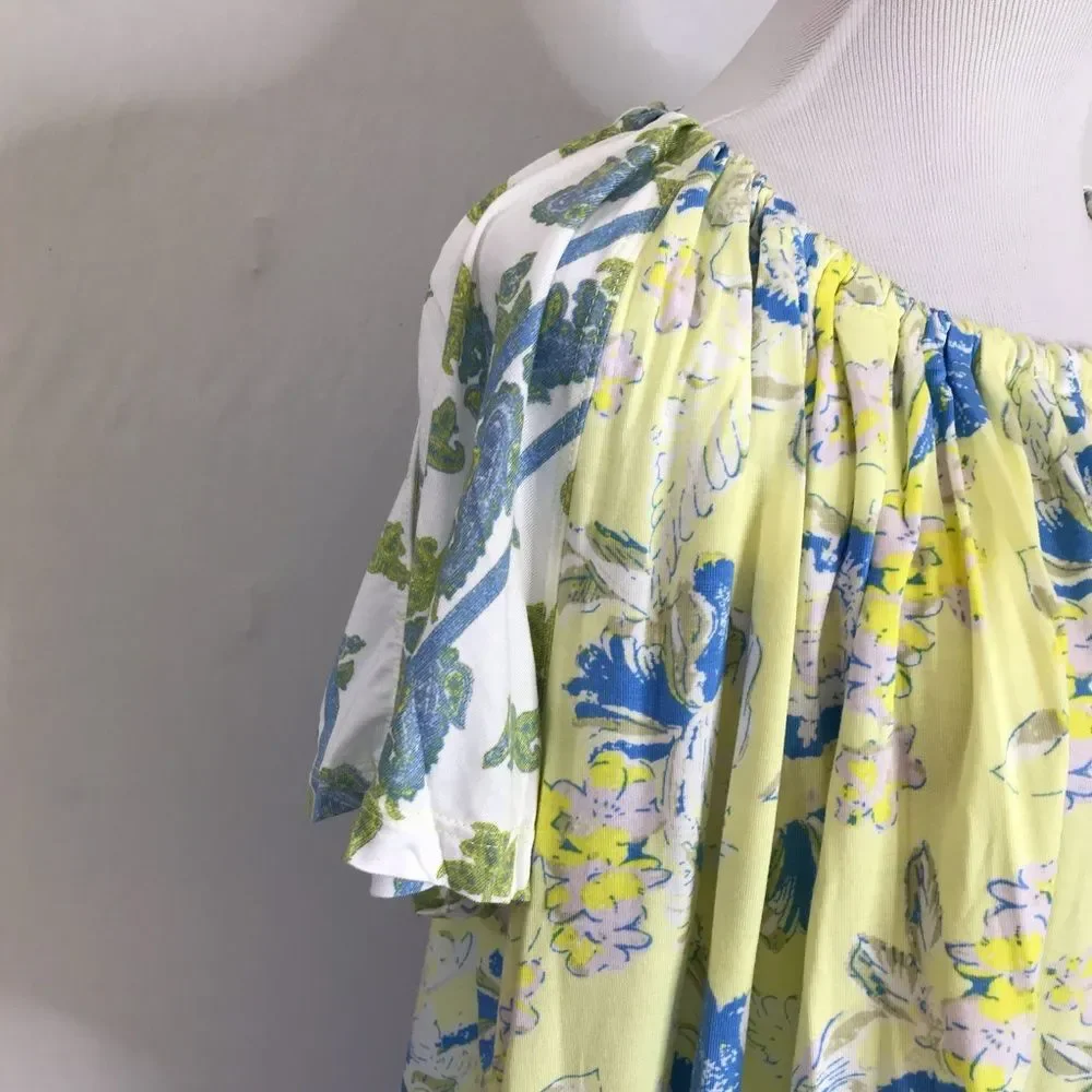 Free People Baja Babe Tee Lemon Gelato XS NWT Yellow Blue White Floral